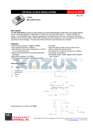 SMA1421 datasheet - 3.3 V, +/-50 ppm, CMOS crystal clock oscillator