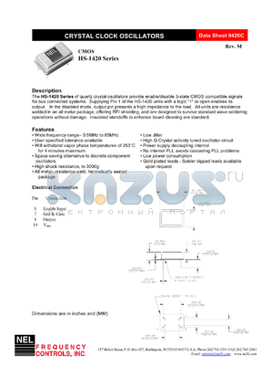 HS142B datasheet - 5 V, +/-50 ppm, CMOS crystal clock oscillator