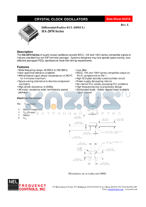 SA2877 datasheet - 5 V, +/-25 ppm, differential positive ECL  crystal clock oscillator