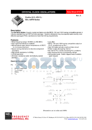 HA879 datasheet - 5 V, customer specific, positive ECL crystal clock oscillator