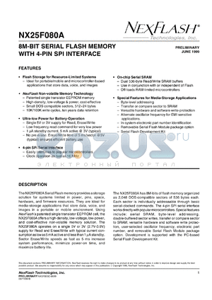 NX25F080A-3TE-R datasheet - 3 V, 8M-bit flash memory with 4-pin SPI interface