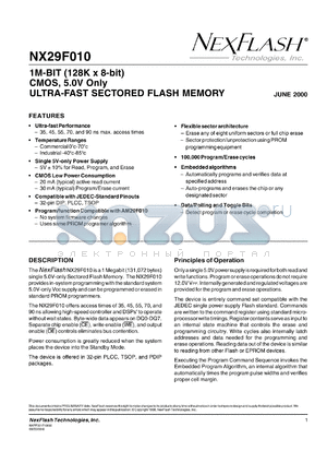 NX29F010-35PL datasheet - 35 ns, 5 V, 1M-bit CMOS ultra-fast sectored flash memory