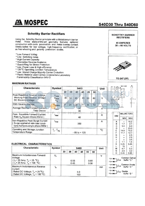 S40D35D datasheet - Schottky barrier rectifier, 35V, 40 Amperes