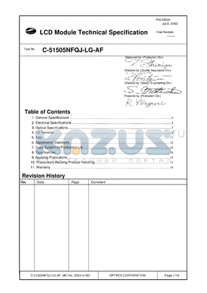 C-51505NFQJ-LG-AF datasheet - 20characters x 2lines; 0.3-7.0V 2.0mA LCD module