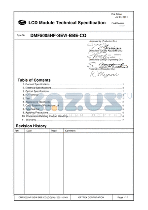 DMF5005NF-SEW-BBE-CQ datasheet - 240 x 64dots; dot size: 0.49 x 0.49mm; 0.3-7.0V; 12.5mA LCD module