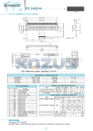 PC2402-H datasheet - 2 lines; 24 characters; dot size:0.60 x 0.65; dot pitch:0.65 x 0.70; LCD monitor