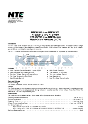 2V060 datasheet - Metal oxide varistor. Case diameter 16 mm. Nominal varistor voltage 100 V @ 1mA DC test current.