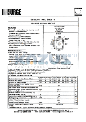 SB2501W datasheet - 100 V, 25.0 A  silicon bridge