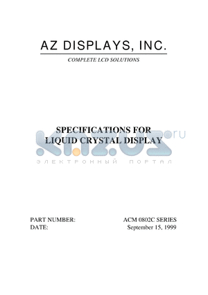 ACM0802C-RLTD-T datasheet - 2.7-5.5V; 8characters x 2lines; dot size:0.56x0.66mm; liquid crystal display