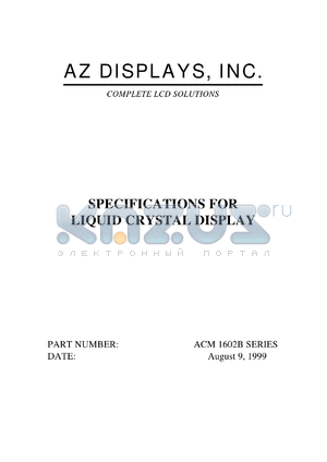 ACM1602B-FLFD-T datasheet - 2.7-5.5V; 16characters x 2lines; dot size:0.56x0.61mm; liquid crystal display