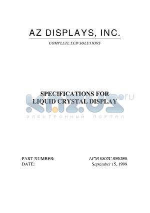 ACM0802C-RLTW-T datasheet - 2.7-5.5V; 8characters x 2lines; dot size:0.56x0.66mm; liquid crystal display