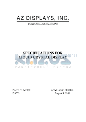 ACM1604C-RLFS-T datasheet - 2.7-5.5V; 16characters x 4lines; dot size:0.55x0.55mm; dot pitch:0.60x0.60mm; liquid crystal display