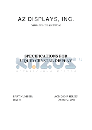 ACM2004F-RLTD-T datasheet - 2.7-5.5V; 20characters x 4lines; dot size:0.93x1.11mm; dot pitch:0.98x1.16mm; liquid crystal display