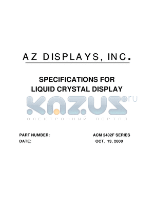 ACM2402F-RLYD-T datasheet - 2.7-5.5V; 24characters x 2lines; dot size:1.00x1.00mm; dot pitch:1.10x1.10mm; liquid crystal display