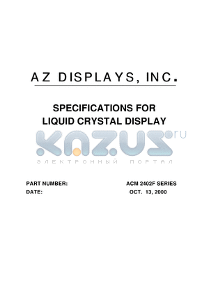 ACM2402F-NLGW-T datasheet - 2.7-5.5V; 24characters x 2lines; dot size:1.00x1.00mm; dot pitch:1.10x1.10mm; liquid crystal display