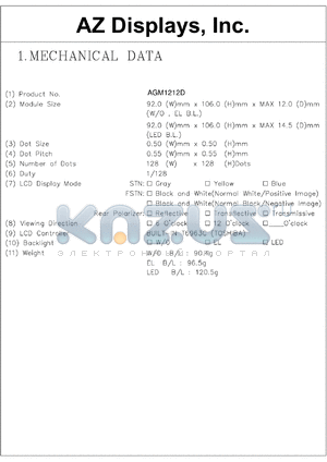 AGM1212D-REBBD-T datasheet - 0.0-7.0V; Dots: 128x128dots; dot size:0.50x0.50mm; dot pitch:0.55x0.55mm; AZ display