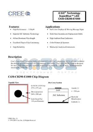 C430-CB290-E1000 datasheet - 1150uW; 30mA; super bright LED for full color displays & moving message signs