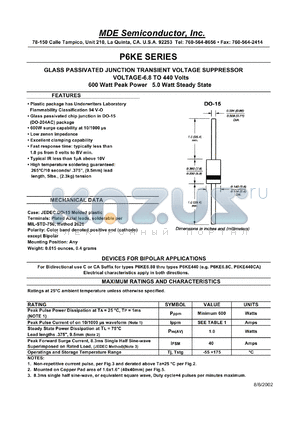 P6KE6.8.0A datasheet - 5.80V; 10mA ;600W peak pulse power; glass passivated junction transient voltage suppressor (TVS) diode. For bipolar applications