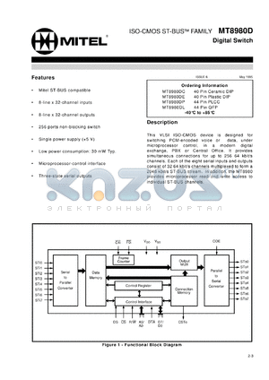 MH8980DL datasheet - 5V; 30mW; digital switch