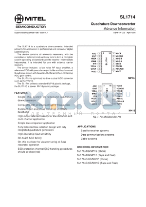 SL1714MH1Q datasheet - 0.3-7.0V; quadrature downconverter. For satellite receiver systems, data communications systems