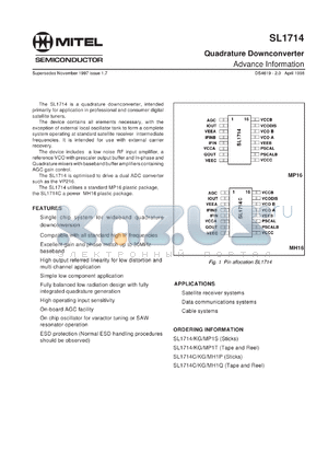 SL1714MH1P datasheet - 0.3-7.0V; quadrature downconverter. For satellite receiver systems, data communications systems