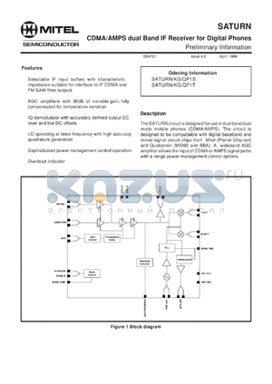 SATURNQP1S datasheet - 4.0V; 350mW; CDMA/AMPS dual band IF receiver for digital phones