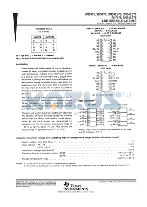 SN7475D datasheet - 4-bit bistable latches