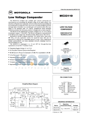 MC33110D datasheet - Low voltage compander