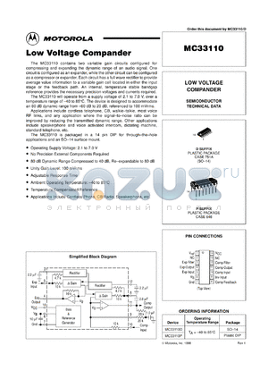 MC33110P datasheet - Low voltage compander