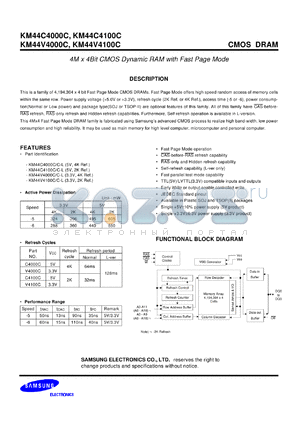 KM44V4000CSL-5 datasheet - 4M x 4Bit CMOS dynamic RAM with fast page mode, 3.3V, 50ns