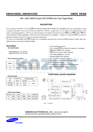 KM44C4103CK-5 datasheet - 4M x 4Bit CMOS quad CAS DRAM with fast page mode, 5V, 50ns
