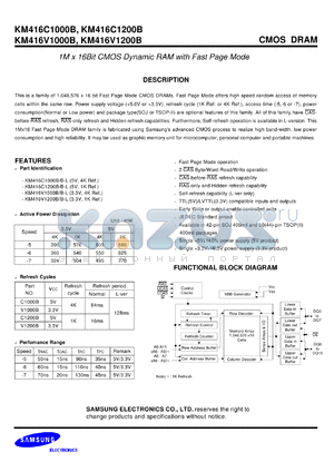 KM416V1200BTL-7 datasheet - 1M x 16Bit CMOS dynamic RAM with fast page mode, 3.3V, 70ns