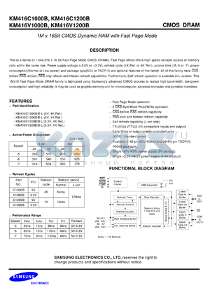 KM416C1000BJL-5 datasheet - 1M x 16Bit CMOS dynamic RAM with fast page mode, 5V, 50ns