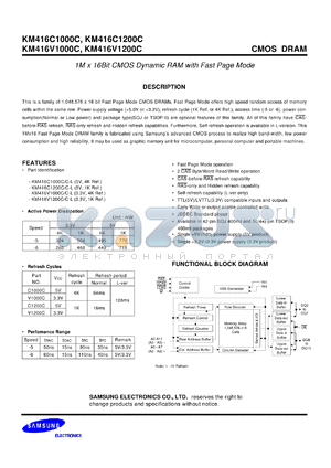 KM416V1000CJ-5 datasheet - 1M x 16Bit CMOS dynamic RAM with fast page mode, 3.3V, 50ns