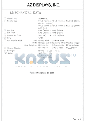 AGM2412C-REGBH-T datasheet - 0.3-5.5V; number of dots: 240 x 128dots; dot size:0.42 x 0.42mm; dot pitch:0.45 x 0.45mm; AZ display