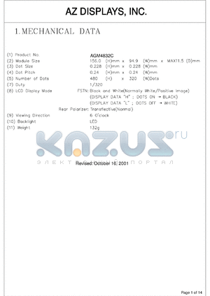 AGM4832C-FL-FBH-T datasheet - 0.3-6.5V; number of dots: 480 x 320dots; dot size:0.228 x 0.228mm; dot pitch:0.24 x 0.24mm; AZ display