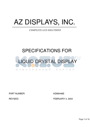 AGM6448E-MC-FTS-T datasheet - 0.3-6.5V; number of dots: 640 x 480dots; dot size:0.21 x 0.21mm; dot pitch:0.23 x 0.23mm; liquid crystal display