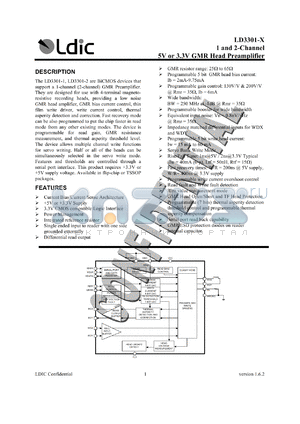 LD3301 datasheet - 1 and 2-channel 5V or 3.3V GMR head preamplifier