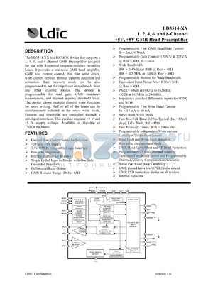 LD3514-4 datasheet - 4-channel +5V, +8V GMR head preamplifier