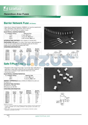 0242.050UA datasheet - Barrier network fuse. Axial leaded. Ampere rating .050. Color coding red.