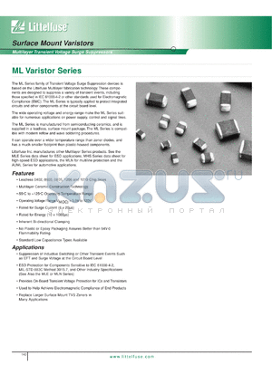 V26MLA0603WT datasheet - Surface mount varistor. Ag/Pd. Max continuous working voltage: 26VDC, 20VAC. 13in diameter reel.
