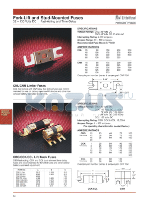 CNL50 datasheet - Limiter fast acting lift-truck fuse. 50 amperes, 32 Volts DC. Interrupting rating: 2,500 amperes.