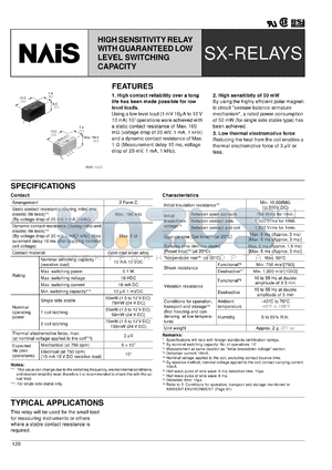 ASX220A09X datasheet - SX-relay. High sensitivity relay with guaranteed low level switching capacity. 2 form C. Surface-mount terminal. 2 coil latching. Tape and reel packing. Coil rating 9 V DC.