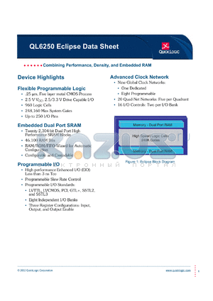 QL6250-4PS484C datasheet - Combining performance,density, and embedded RAM.