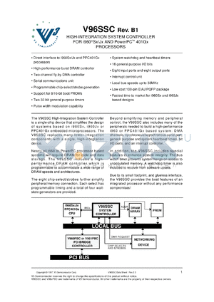 V96SSC-33LP datasheet - High-integration system controller for i960Sx/Jx and powerPC 401Gx pracessors. 33 MHz.