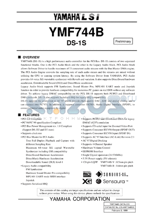 YMF744B-V datasheet - 3.3V; DS-1S: high performance audio controller for the PCI bus