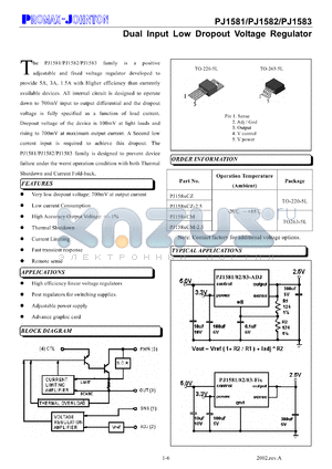 PJ1581CZ datasheet - 7V; 5A; dual input  low dropout voltage regulator