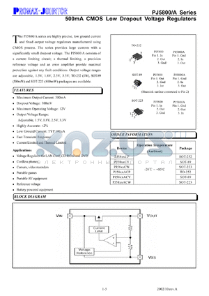 PJ5800ACP datasheet - 12V; 500mA CMOS low dropout voltage regulator
