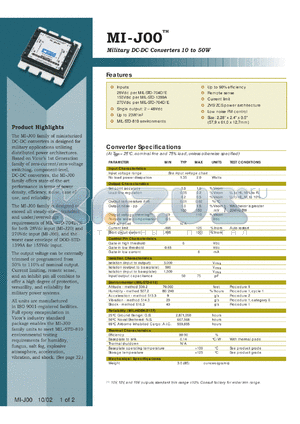 MI-J2PIA datasheet - Input voltage:28V; outputV:13.8V; 10W; military DC-DC converter. For military applications utilizing distributed power architectures