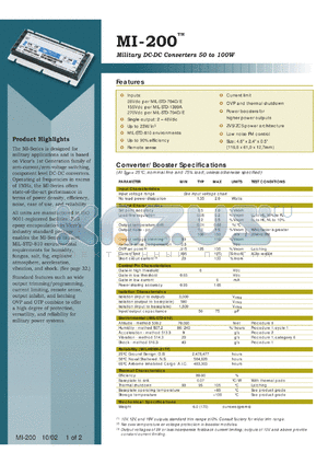 MI-220IY datasheet - InputV:28V; outputV:5V; 50W; 10A military DC-DC converter. For military applications